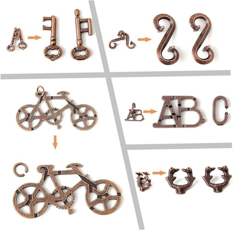 5 قطع من ألغاز تحدي العقل المعدنية السبيكية ثلاثية الأبعاد، ألعاب منطقية متشابكة للفتح للكبار والأطفال - Image 3